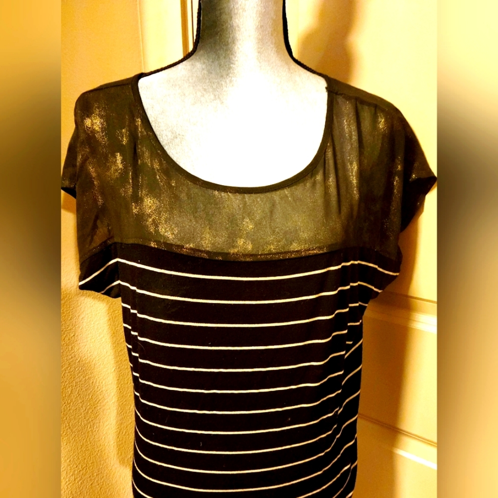 Ladies Top with Rounded Sheer Neckline